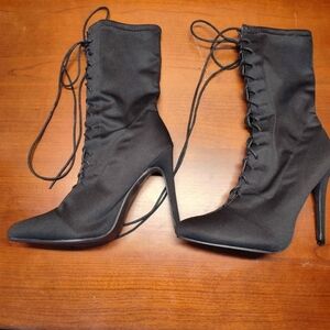 EGO Black Lace-up Spiked Heel Boot sz UK 7 (US 9)